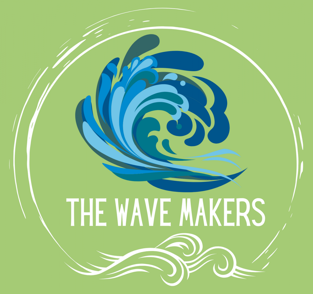 Green logo with blue waves